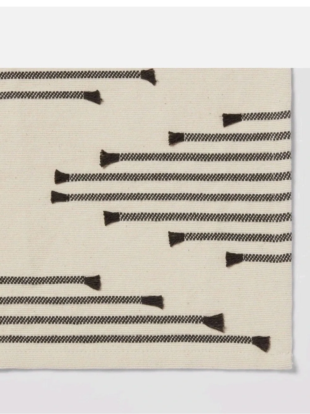 Threshold Diamond Handwoven Black & Cream Striped Table Runner - Cotton